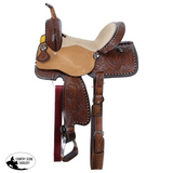 New! Double T Feathered Buckskin Barrel Style Saddle - 15 Inch - 10.88 KG - Country Scene Saddlery and Pet Supplies