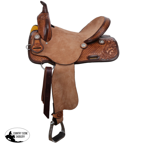 New! Double T Hickory Dash Spinal Relief Barrel Style Saddle - 14 15 Inch Barrel Saddle