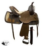 New! Double T Wild West Floral Roughout Barrel Saddle - 15 Inch - Horse Tack