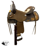 New! Double T Wild West Floral Roughout Barrel Saddle - 15 Inch - Horse Tack