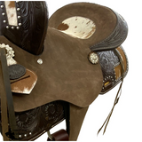 New! Double T Wild West Floral Roughout Barrel Saddle - 15 Inch - Horse Tack