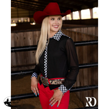 New! FINISH LINE SATIN MESH PERFORMANCE RODEO SHIRT Large (Women’s Size;10 12) Western Style