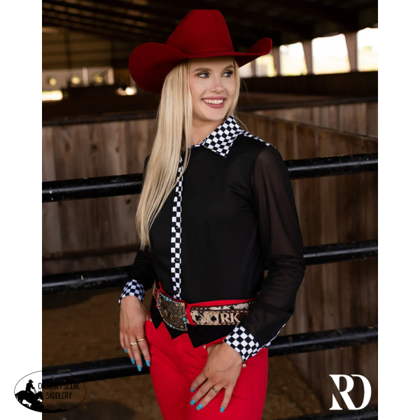 New! FINISH LINE SATIN MESH PERFORMANCE RODEO SHIRT Large (Women’s Size;10 12) Western Style