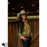 New! FIRST DATE & OLIVE SPARKLE PERFORMANCE RODEO SHIRT Western Clothing