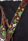 Hand Painted Steer Skull and Cactus Headstall and Breast collar Set. - Country Scene Saddlery and Pet Supplies