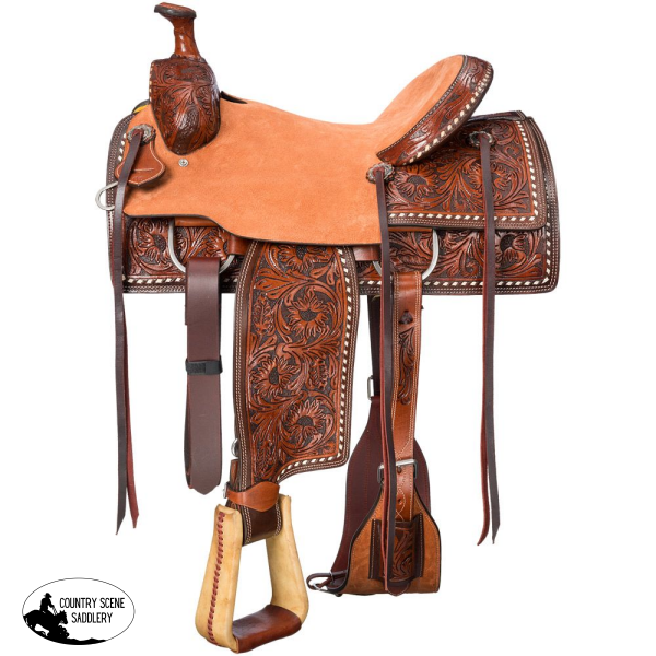 NEW! Holbrook Roping Saddle – Traditional Western with Floral Flair Cowboy Roper