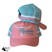 Kp4109 - Kids Rawhide Pink & Pale Blue Country Trucker Cap Caps