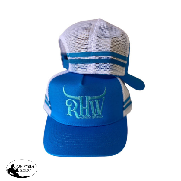 New! Kp4182 - Kids Rawhide Blue & White Country Trucker Cap Hats