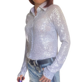 New! L1473 - Opal Ladies White Sparkle Stretch Western Shirt - Country Scene Saddlery and Pet Supplies