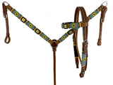 Leather browband headstall with beaded sunflower design. - Country Scene Saddlery and Pet Supplies