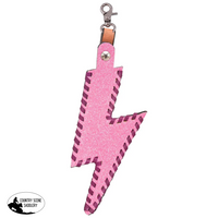 New! Leather Charm-Lightning Bolt-Pink