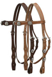 Leather double stitched headstall with clear rhinestone conchos - Country Scene Saddlery and Pet Supplies