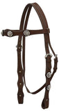 Leather double stitched headstall with clear rhinestone conchos - Country Scene Saddlery and Pet Supplies