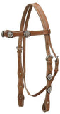 Leather double stitched headstall with clear rhinestone conchos - Country Scene Saddlery and Pet Supplies