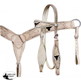 New! (7160) Leather Double Stitched Tooled Browband Headstall And Breastcollar.