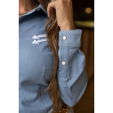 New! LIGHT WASH STRETCH DENIM STITCHED PERFORMANCE RODEO SHIRT