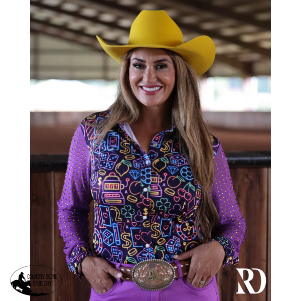 New! NEON LIGHTS MESH SLEEVE PERFORMANCE RODEO SHIRT Western Style