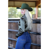 New! Olive Satin Performance Rodeo Shirt Ladies Western Shirts