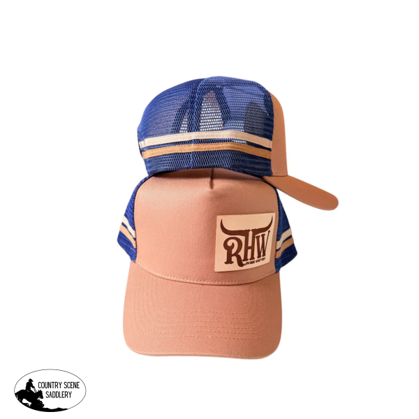 New! P4116 - Rawhide Latte Leather Patch Country Trucker Cap Caps
