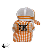 New! P4159 - Rhw Orange Gingham Country Trucker Cap Hats