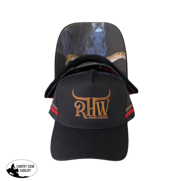 New! P4178 - Limited Edition Rhw Western Black Bull Trucker Cap Hats