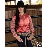 New! PECOS PEACH SATIN MESH PERFORMANCE RODEO SHIRT Small (Women’s Size;2 4) Western Style