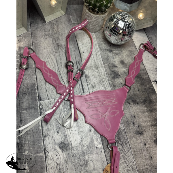 New! Pink Boot Stitch Headstall and Breast Collar Set
