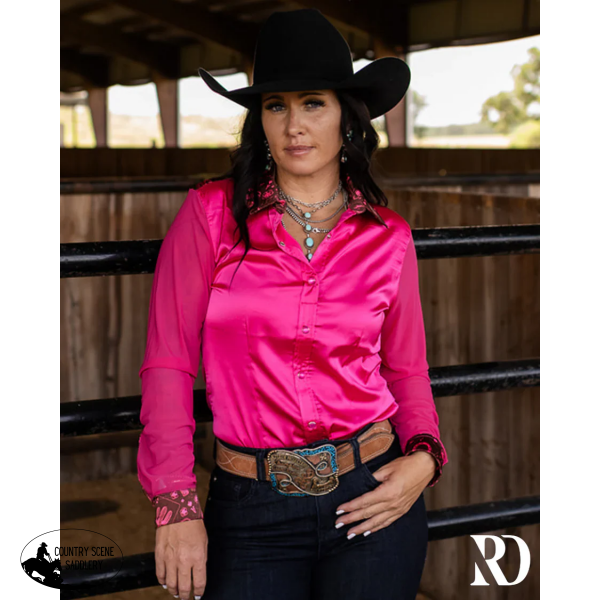 New! PINK PISTOL SATIN MESH PERFORMANCE RODEO SHIRT Large (Women’s Size;10 12) Western Style