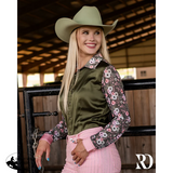 New! POPPY SAGE SATIN MESH PERFORMANCE RODEO SHIRT Large (Women’s Size;10 12) Western Style