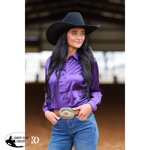 New! PURPLE SATIN PERFORMANCE RODEO SHIRT Western Shirts