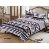 Queen Size 3 Pc Borrego Comforter Set With Southwest Design. Grey And Red