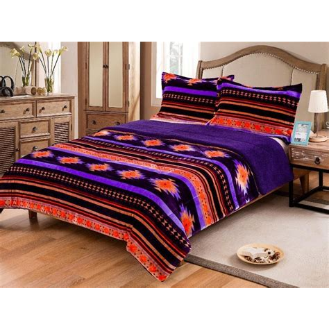 Queen Size 3 Pc Borrego Comforter Set With Southwest Design. Purple
