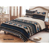 Queen Size 3 Pc Borrego Comforter Set With Southwest Design. Tan And Turquoise