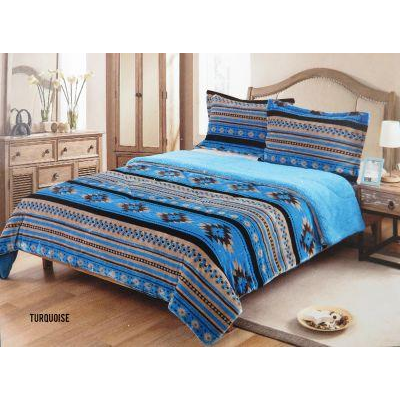 Queen Size 3 Pc Borrego Comforter Set With Southwest Design. Turquoise