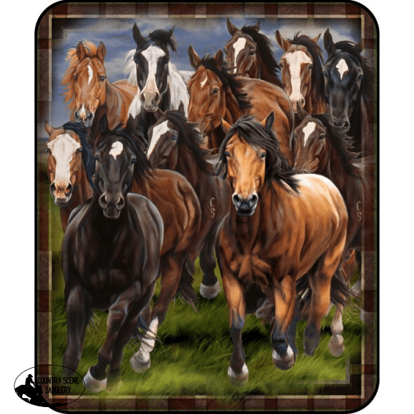 Queen Size Silk Touch Ultra Soft Blanket - Running Horses Gift Items » Bedding Blankets And Pillows