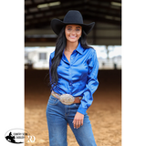 New! ROYAL BLUE SATIN PERFORMANCE RODEO SHIRT Western Shirts