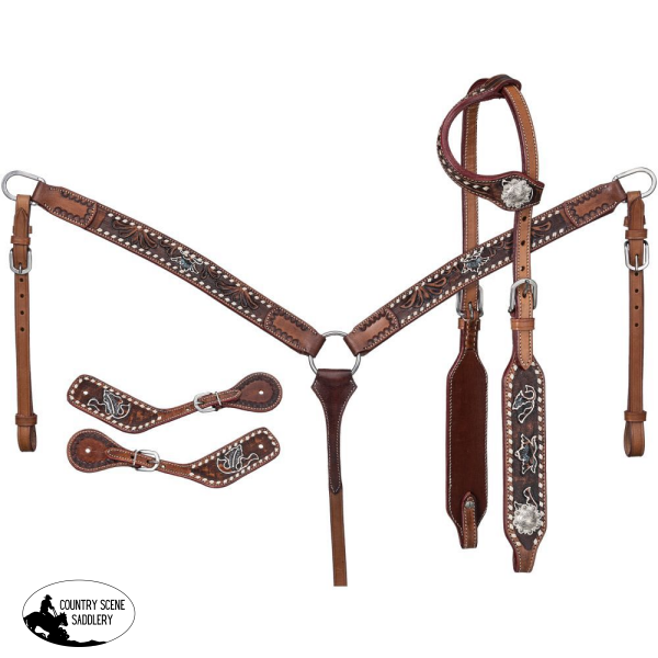 New! Royal King Floral Tooled 3 Piece Tack Set Full/cob Tack Sets