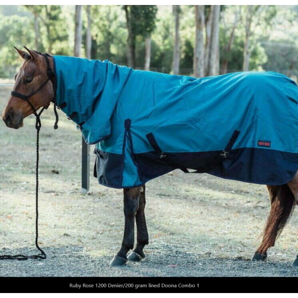 New! Ruby Rose 1200 Denier/200 gram lined Doona Combo 4’0 / Turquoise/Navy Winter Combos