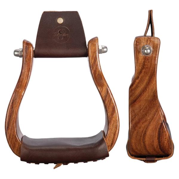 New! Schneiders® Angled Offset Wooden Stirrups #46592 BRN Backordered - Ships On 8/15/2025 Horse Tack Accessories