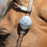 New! Schneiders® Two Ear Tooled Show Headstall with Rawhide Accents Full Draft Horse Girth