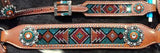 Set with teal, red, and orange crystal rhinestone diamond design inlay. - Country Scene Saddlery and Pet Supplies