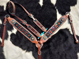 Set with teal, red, and orange crystal rhinestone diamond design inlay. - Country Scene Saddlery and Pet Supplies