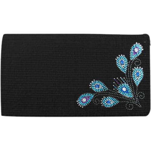 New! Showman 38’’x 34’’ 5lb 100% Woven New Zealand wool saddle blanket with crystal rhinestone peacock feather design