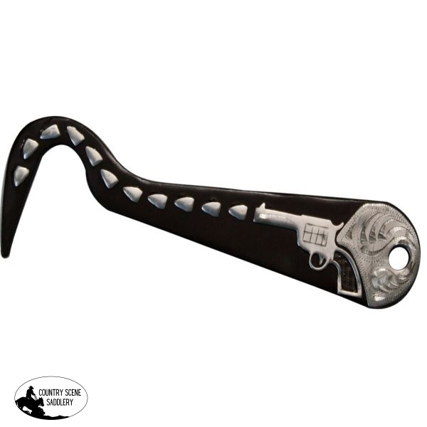 New! Showman 6’’ Brown steel hoof pick with silver gun and silver accents