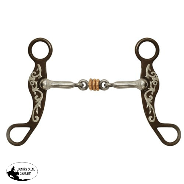 New! Showman Antique brown steel shank bit with silver overlay and a copper ring stainless steel dogbone mouth Spurs