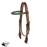 Showman Argentina Cow Leather Browband Headstall With Teal Rawhide Accents Product Id: N - 324