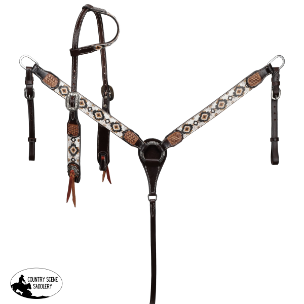 New! Showman Aztec Sunstone One Ear Headstall and Breastcollar Set Full Horse Tack