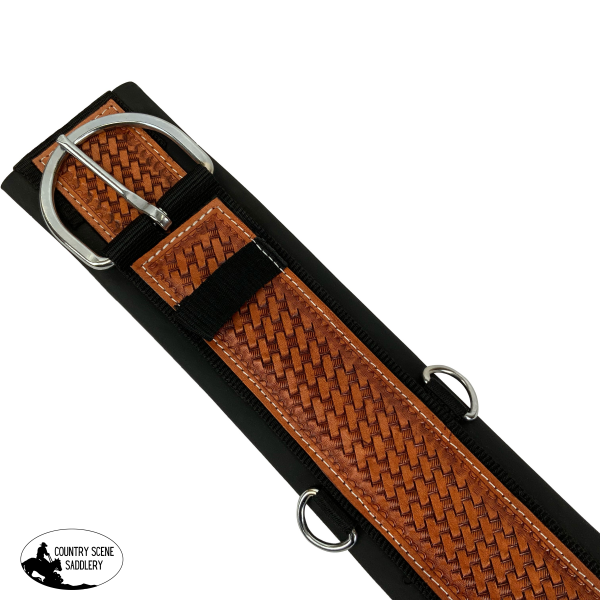 New! Showman Basketweave Tooled Straight Neoprene Bottom Girth - Pony Horse Tack