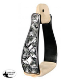 New! Showman™ Black Aluminum Engraved Silver Stirrup With Cut Out Diamonds. - Country Scene Saddlery and Pet Supplies