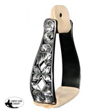 New! Showman™ Black Aluminum Engraved Silver Stirrup With Cut Out Diamonds. - Country Scene Saddlery and Pet Supplies